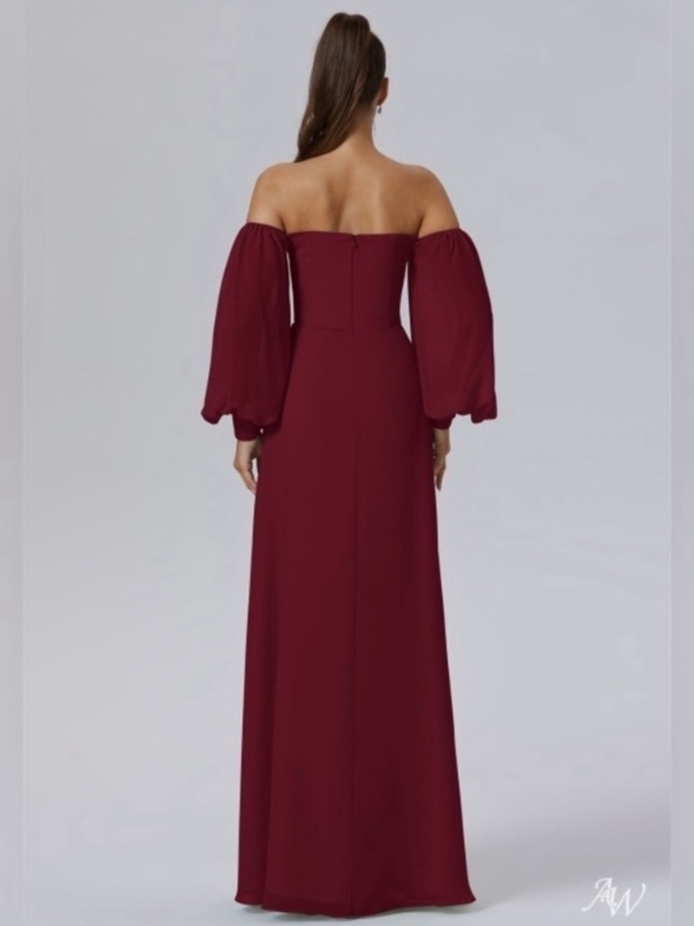 off shoulder burgundy maxi dress with slit  prom dress wedding guest NWOT - Picture 2 of 7